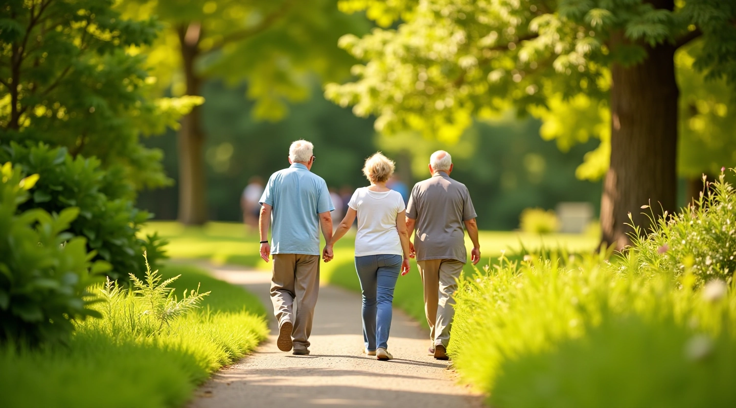 Seniori veic pastaigi pa zaļiem dārziem un mierīgiem maršrutiem